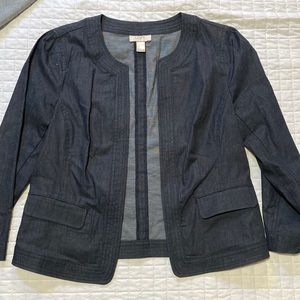 LOFT Brand, Dark Chambray, Scoop Neck Blazer. 3/4 length sleeve.